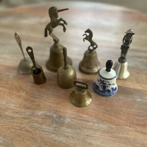 Vintage Antique Brass, Silver and Ceramic Hand Bell Lot